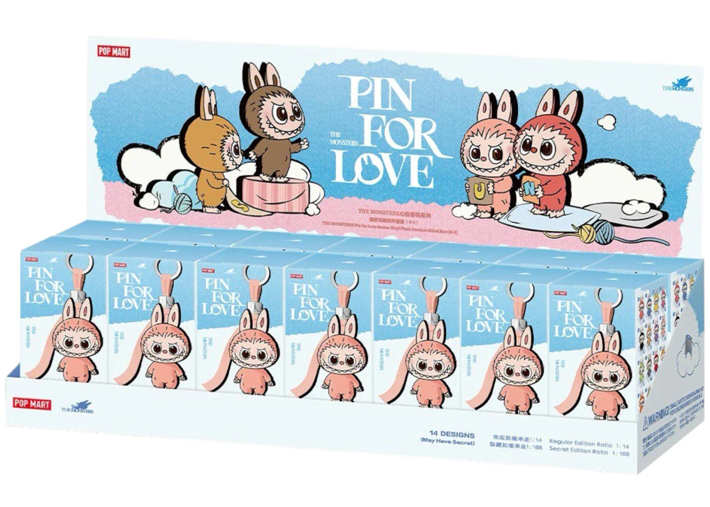 Pop Mart Labubu The Monsters Pin for Love Series Vinyl Plush Pendant (N-Z) Sealed Case (14 Blind Box)