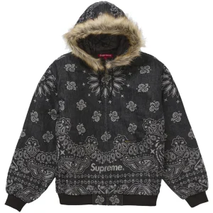 Supreme Bandana Jacquard Denim Hooded Work Jacket Black