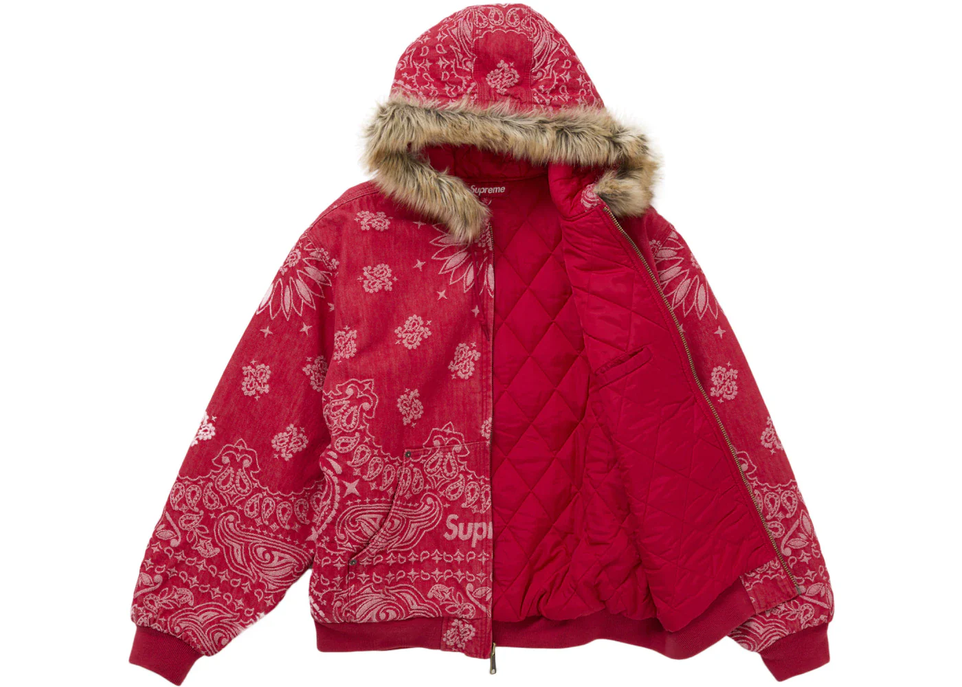Supreme Bandana Jacquard Denim Hooded Work Jacket Red - immagine 3