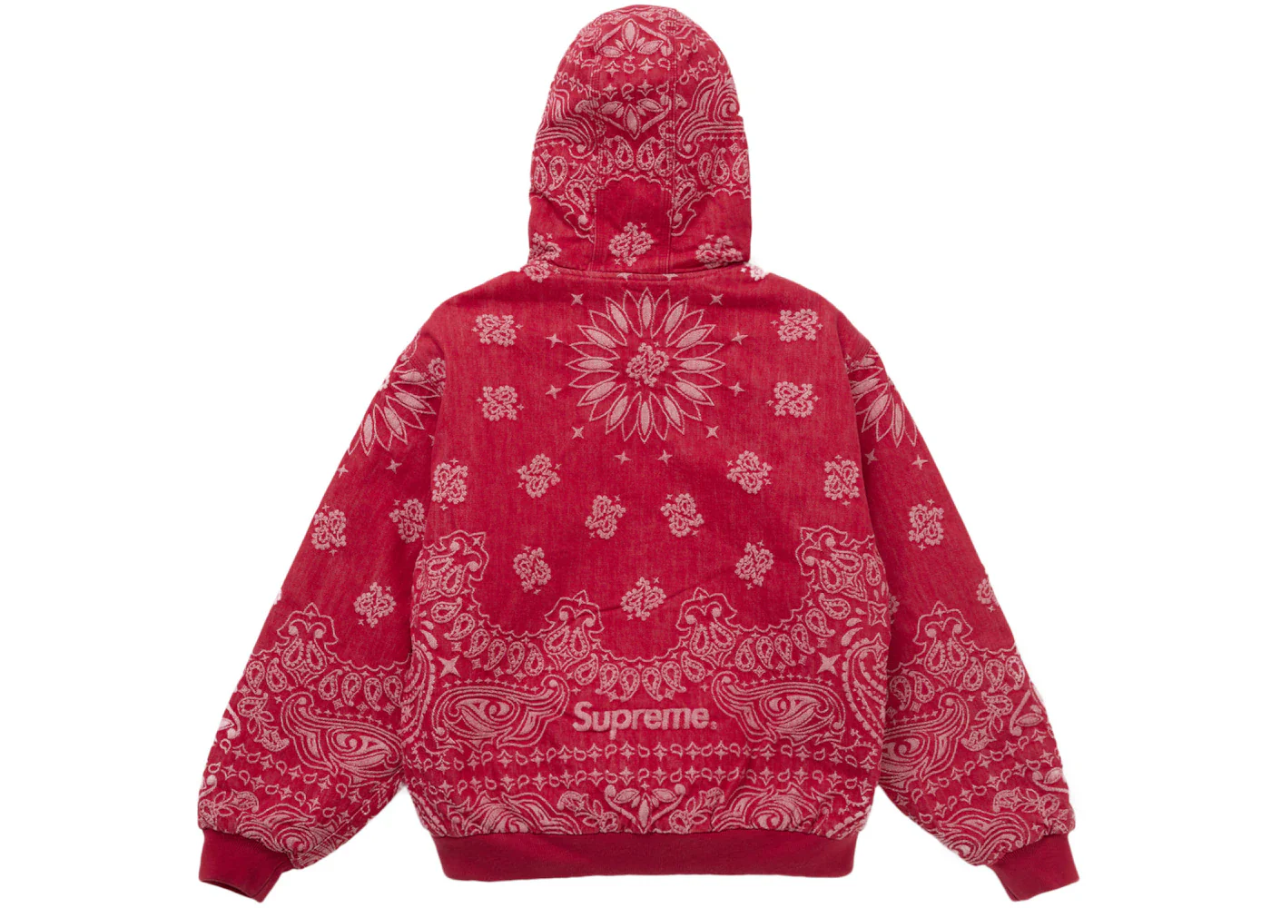Supreme Bandana Jacquard Denim Hooded Work Jacket Red - immagine 4