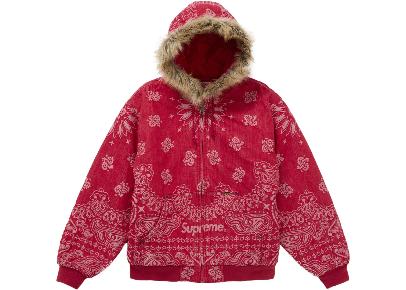 Supreme Bandana Jacquard Denim Hooded Work Jacket Red