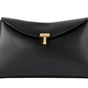 Borsa Toteme T-Lock Leather Clutch Black Gold