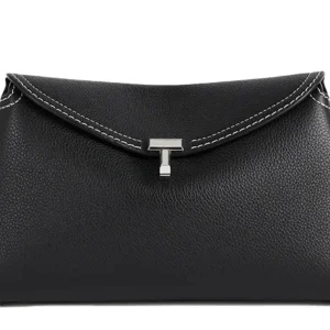 Borsa Toteme T-Lock Grained Leather Clutch Black Silver