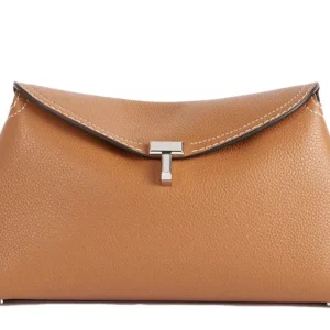 Borsa Toteme T-Lock Grained Leather Clutch Tan