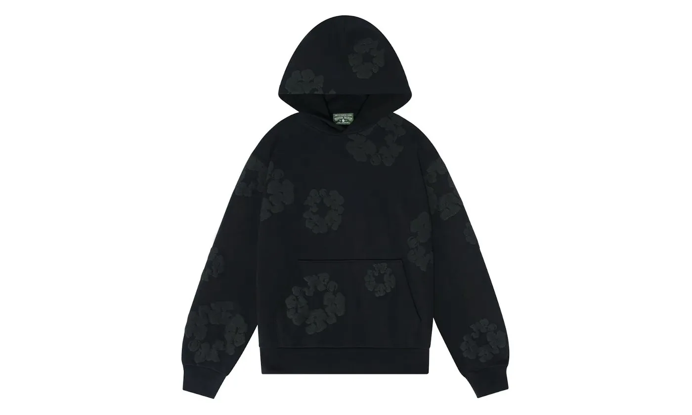 Denim Tears Cotton Wreath Hoodie Black Monochrome - immagine 2